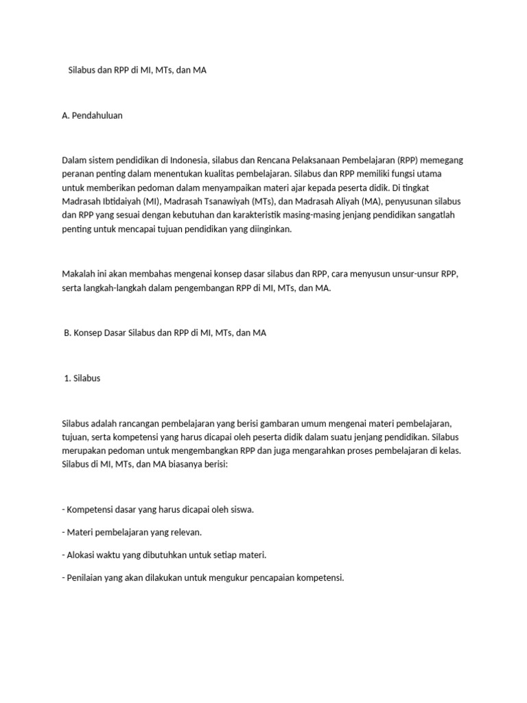 Silabus dan RPP untuk MI, MTs, MA | PDF