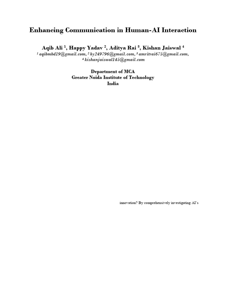 Enhancing Communication in Human AI Interaction | PDF | Artificial ...
