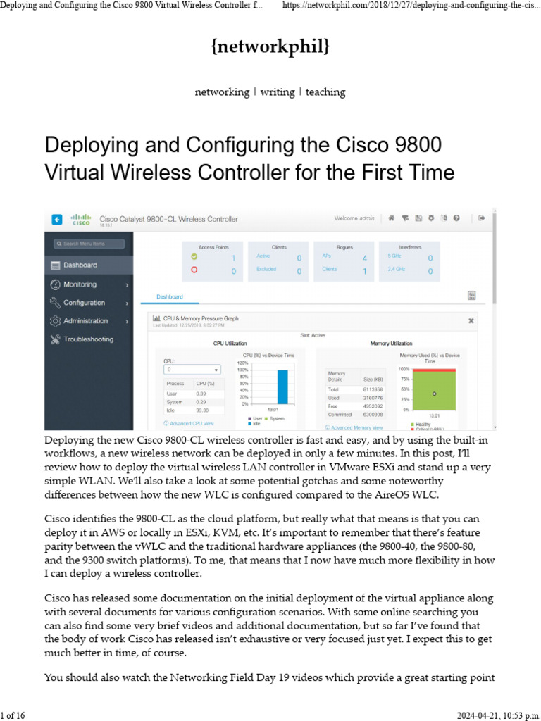 Cisco 9800-CL Virtual WLC Setup Guide | PDF | Wireless Lan | Command ...