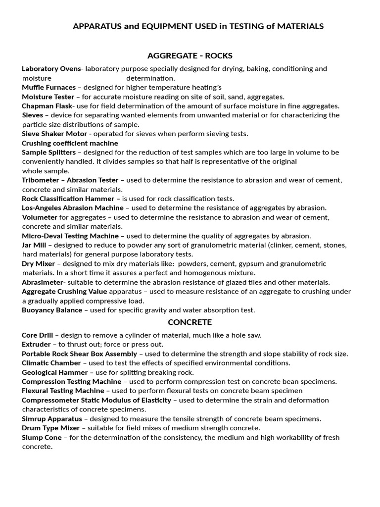 Testing Equipment for Construction Materials | PDF | Concrete ...