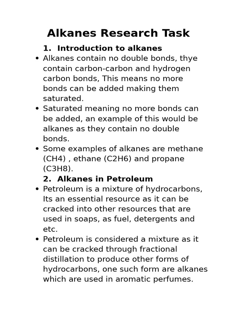 Alkanes Research Task | PDF | Hydrocarbons | Alkane