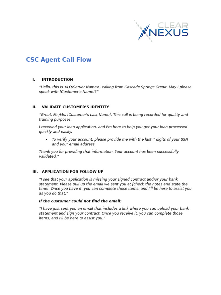 Cascade Springs Credit Call Flow Guide | PDF | Computing