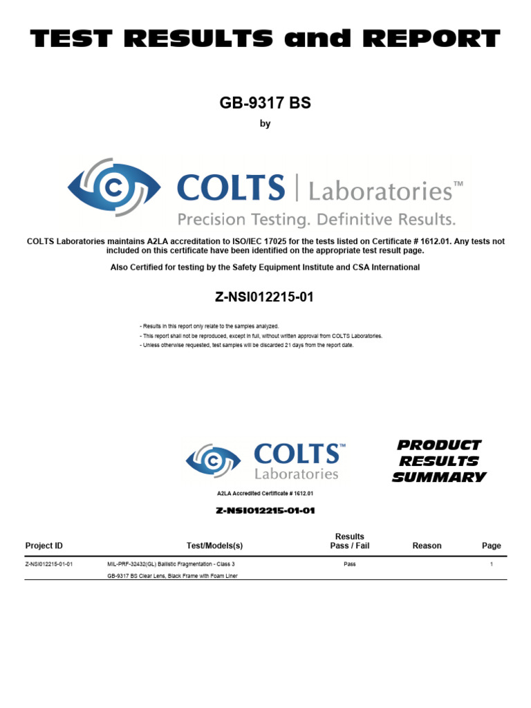 GB-9317 BS Goggles Test Results | PDF | Glasses