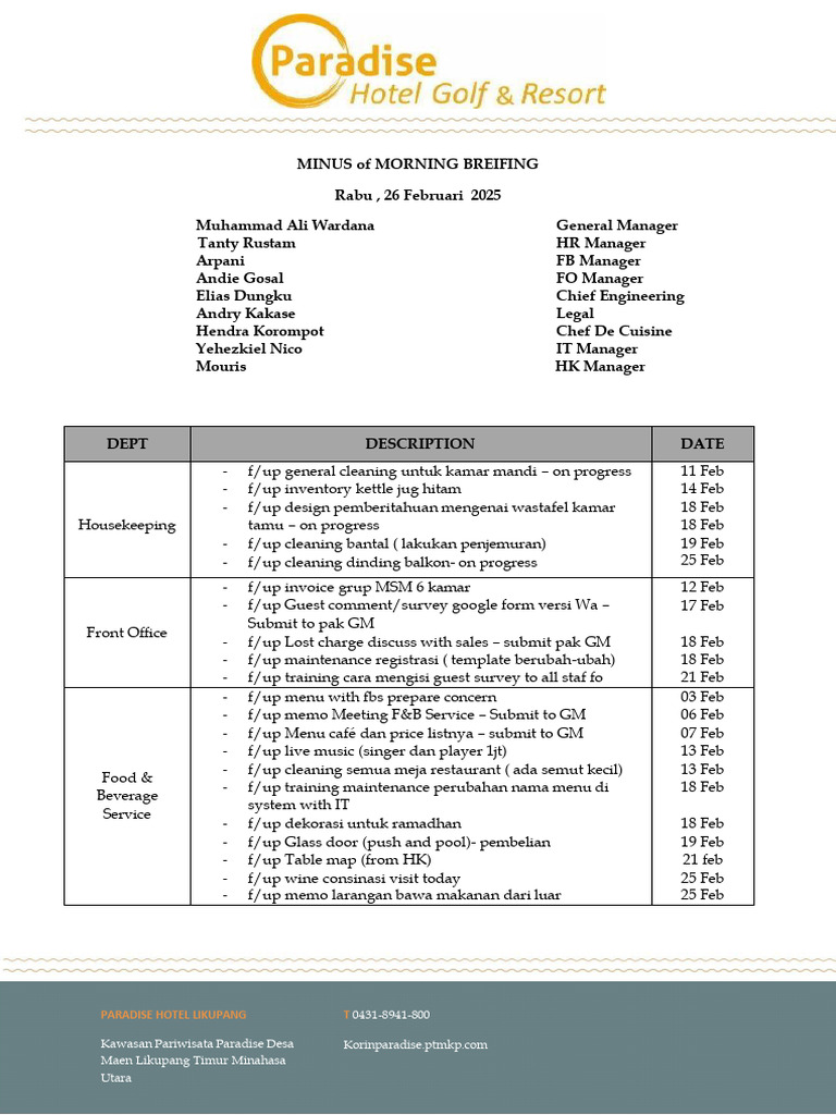 Minutes of Morning Briefing - 26 Feb 2025 | PDF