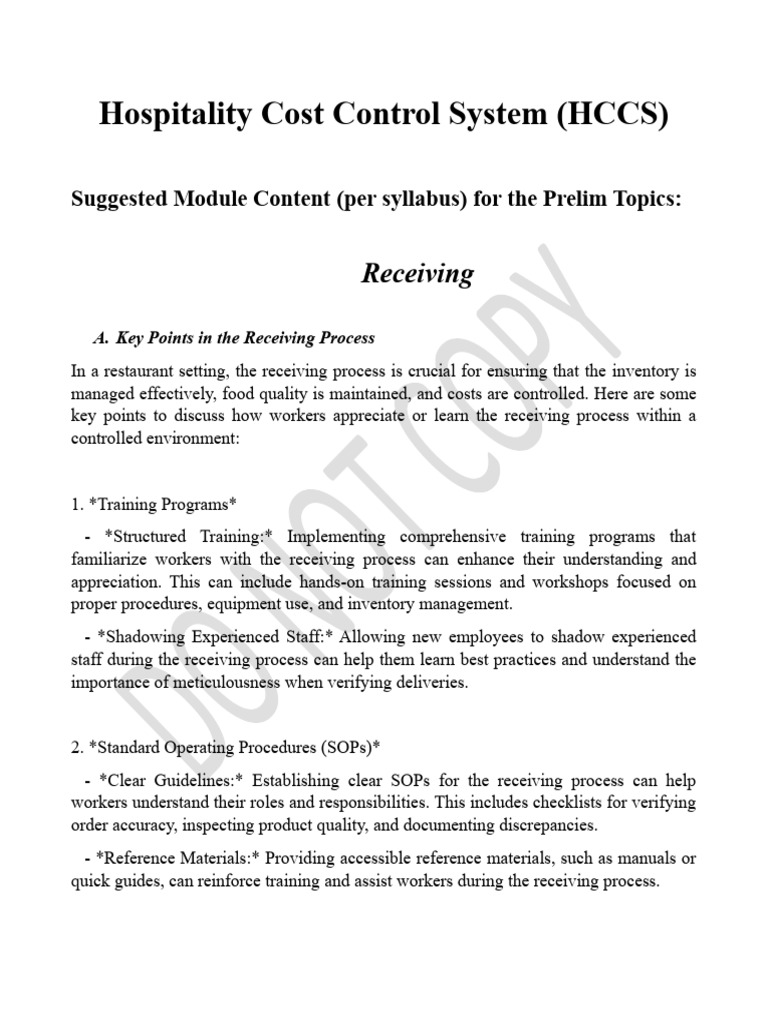 Hospitality Cost Control in Receiving Process | PDF | Inventory ...