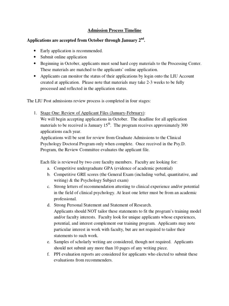 LIU Post Psy.D. Admission Timeline | PDF | Graduate Record Examinations ...