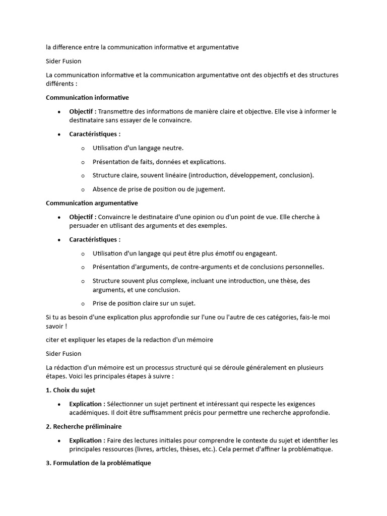 Différences entre communication informative et argumentative | PDF | la ...
