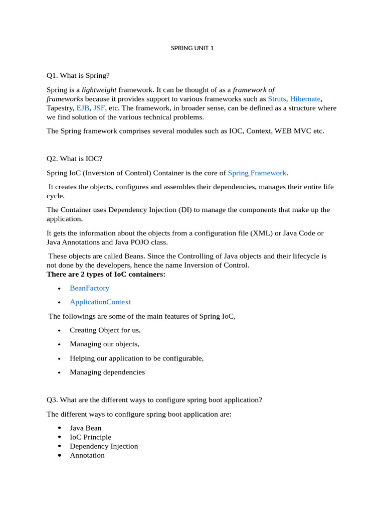 SPRING UNIT 1 (1) | PDF | Spring Framework | Systems Architecture