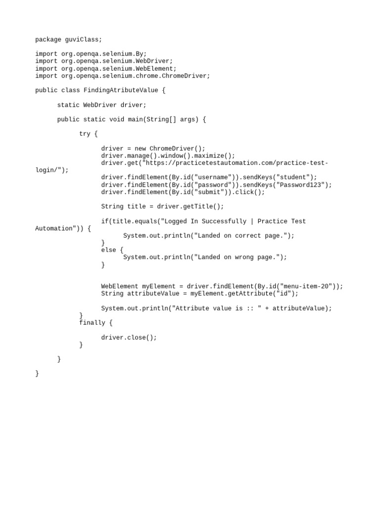 Selenium WebDriver Attribute Example | PDF