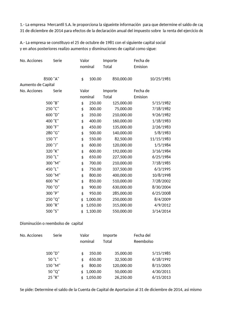 Saldo de Capital de Aportación 2014 | PDF | Impuesto sobre la renta ...
