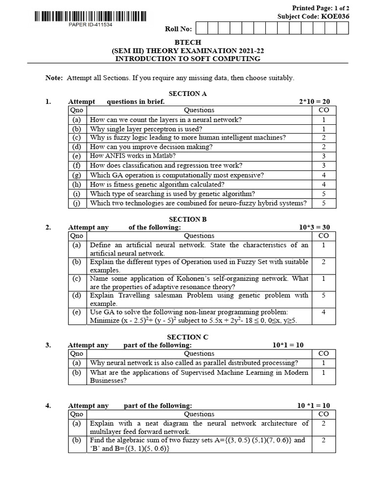 Btech Oe 3 Sem Introduction To Soft Computing Koe036 2022 | PDF ...