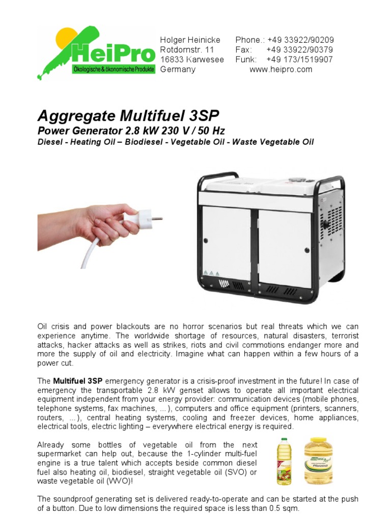 Vegetable Oil Electric Generator Aggregate Multifuel 3SP PDF