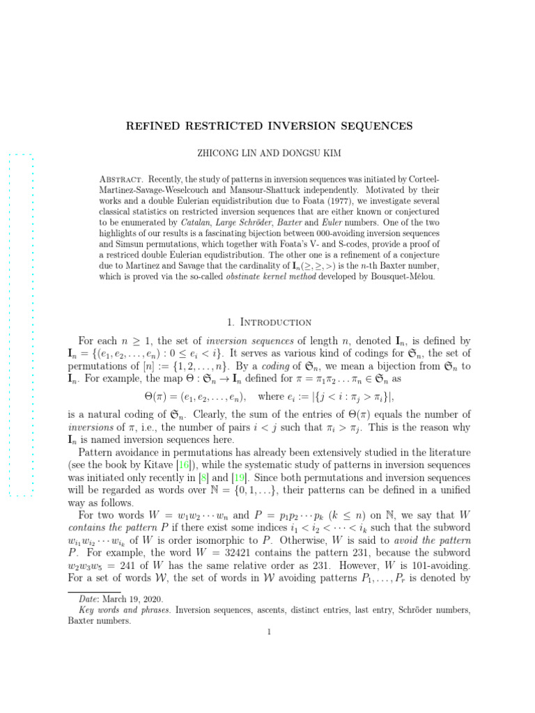 Refined Inversion Sequences Study | PDF | Permutation | Mathematics