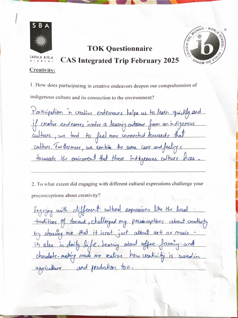 Year1, Trip3 (TOK Questionnaire) | PDF
