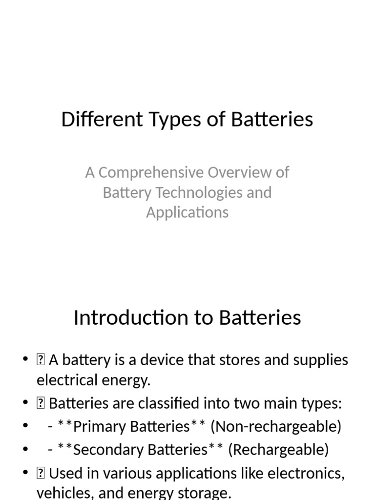 Battery Types and Applications Guide | PDF | Rechargeable Battery ...