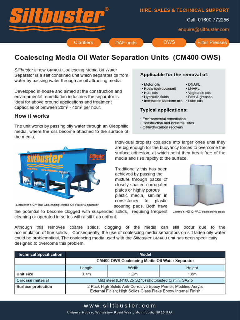 Siltbuster CM400 Oil Water Separator | PDF | Oil | Lubricant