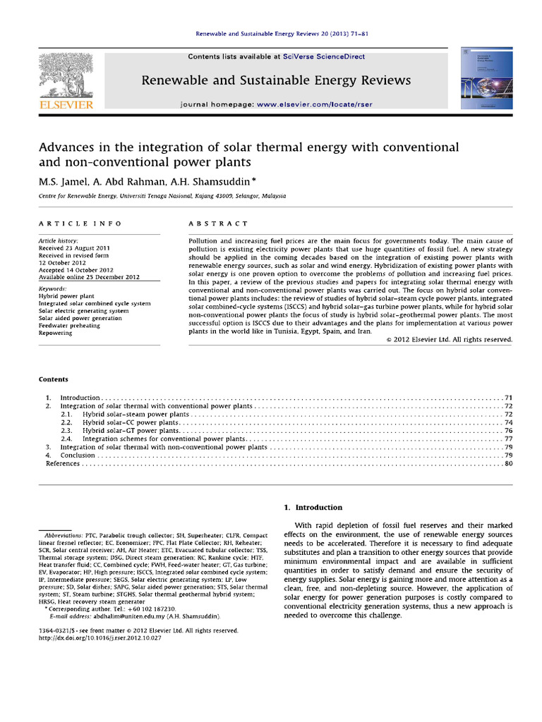 Advances in The Integration of Solar Thermal Energy With Conventional | PDF