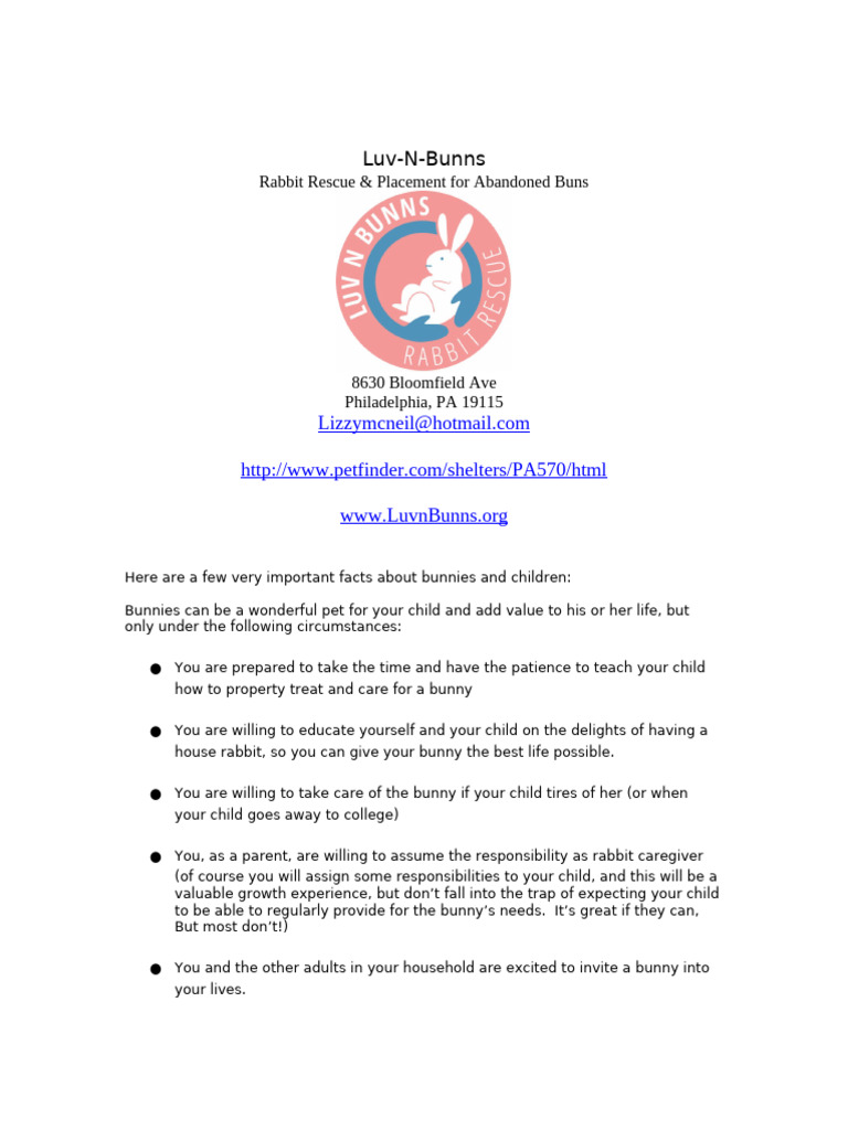 Luv N Bunns Adoption Application | PDF | Animals And Humans