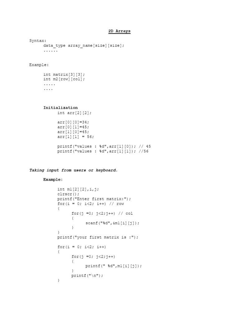 2D Arrays: Initialization & Operations | PDF | Computer Programming ...