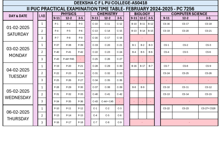 DCFL LAB PRACTICAL EXAM Schedule | PDF
