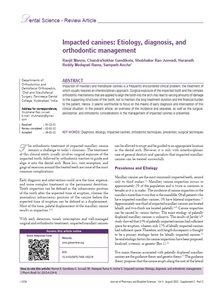 Orthodontic Management of Impacted Canines | PDF | Dental Anatomy ...