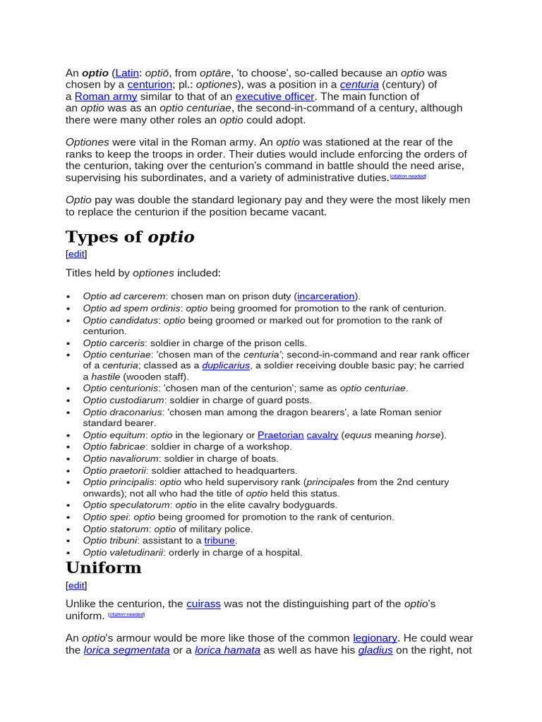 Optio | PDF | Roman Legion | Military Of Ancient Rome