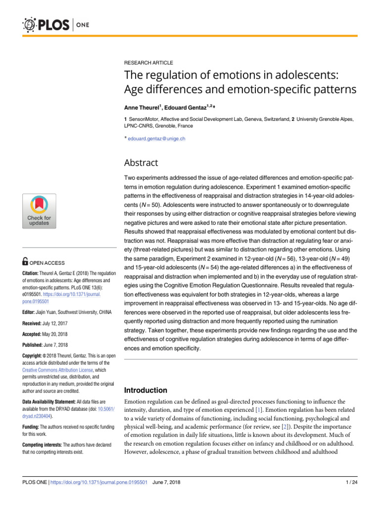 (2019) The Regulation of Emotions in Adolescents | PDF | Emotional Self ...