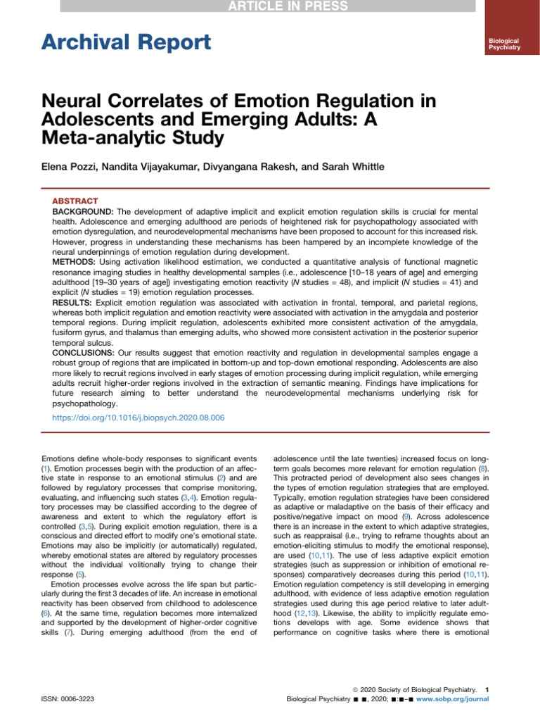 Neural Emotion Regulation in Youth | PDF | Emotional Self Regulation ...
