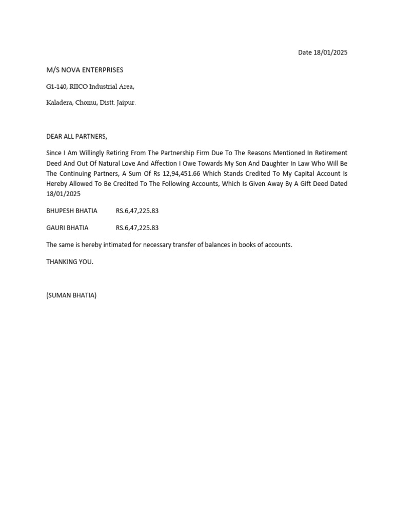 Retirement and Gift Deed Notification | PDF