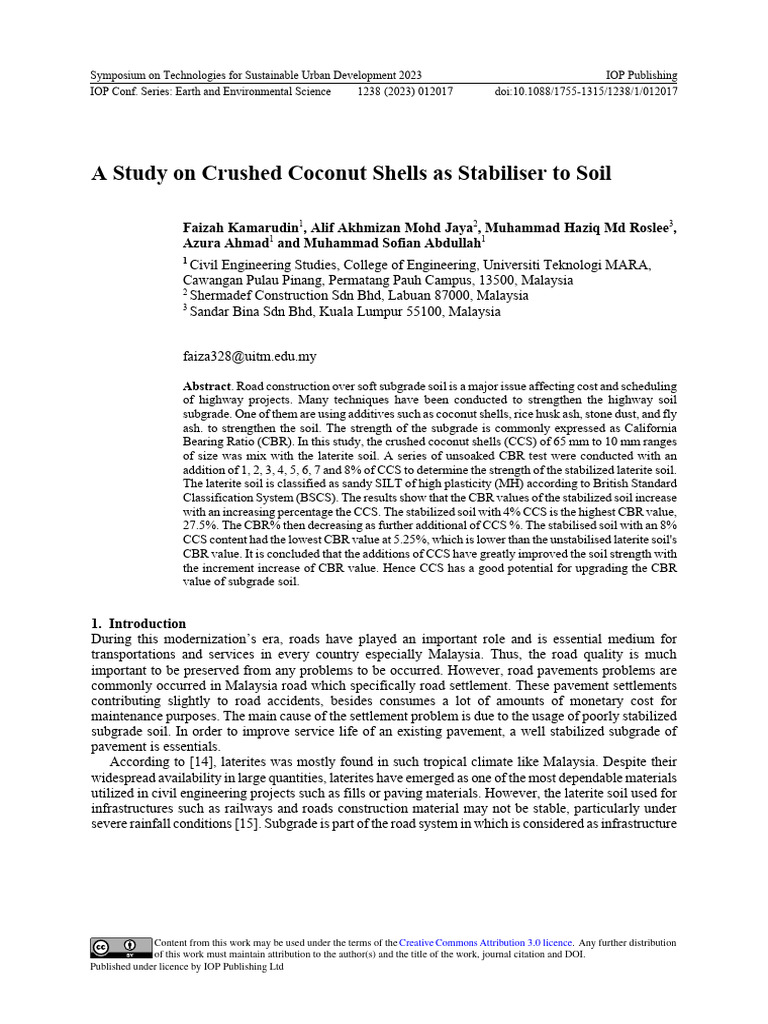 A Study On Crushed Coconut She | PDF | Road | Soil