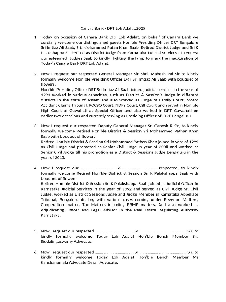 Canara Bank DRT Lok Adalat 2025 Event | PDF | Tribunal | Judge