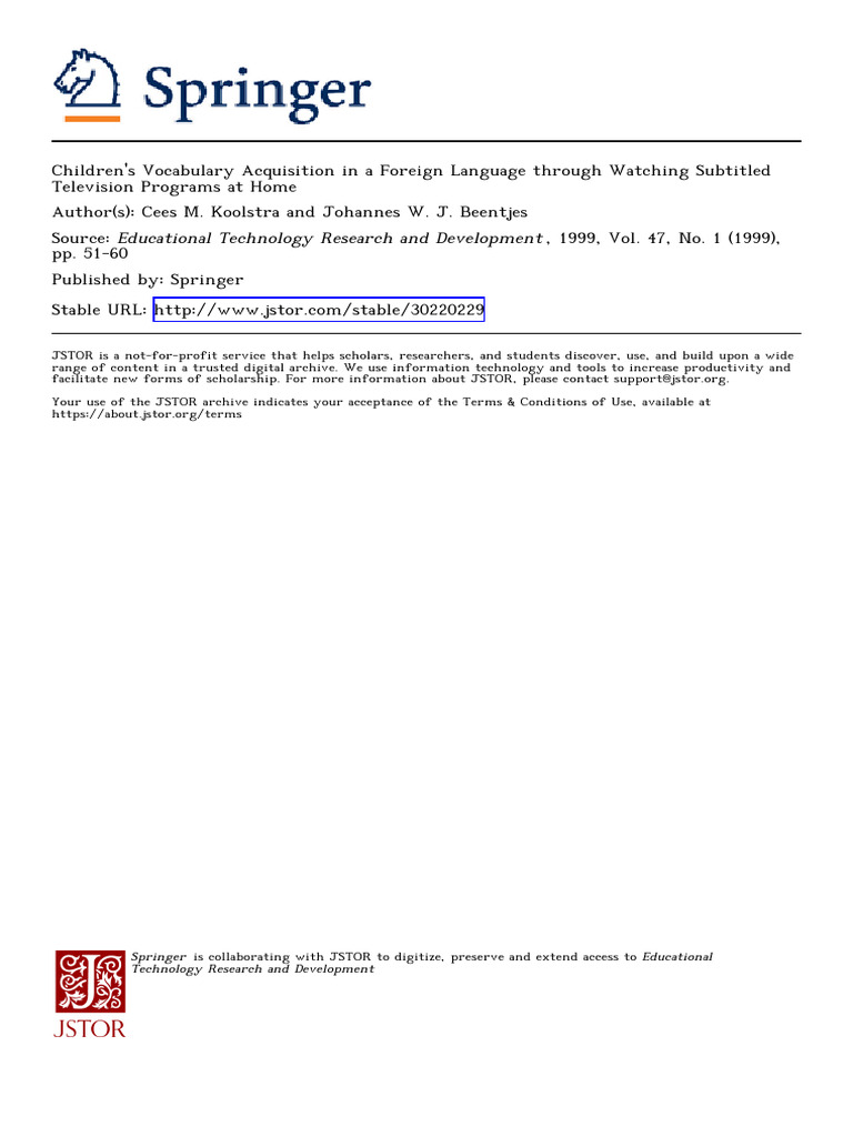 Koolstra ChildrensVocabularyAcquisition 1999 | PDF | English Language ...