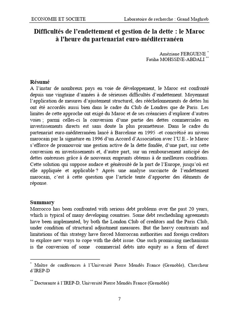 Gestion de la dette au Maroc et enjeux euro-méditerranéens | PDF ...