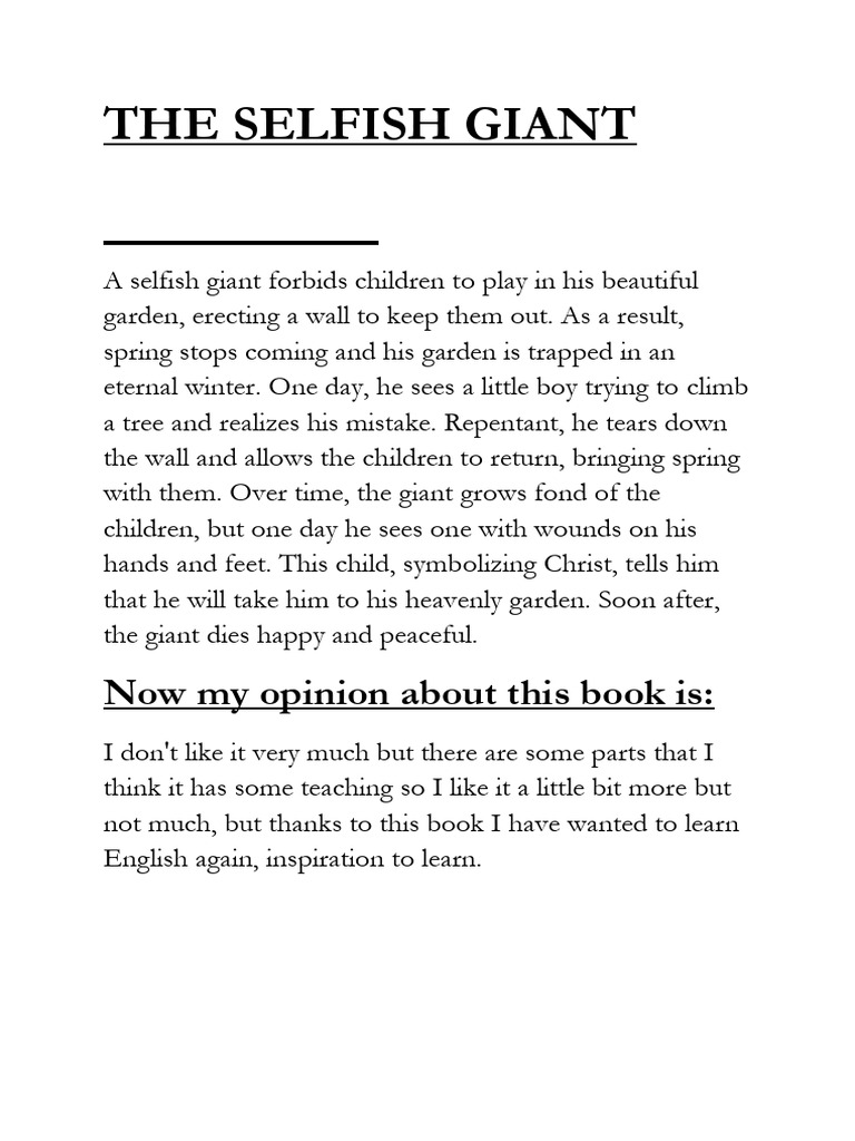 The Selfish Giant: A Summary | PDF