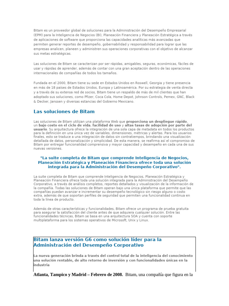 BITAM | PDF | Software | Inteligencia de negocios