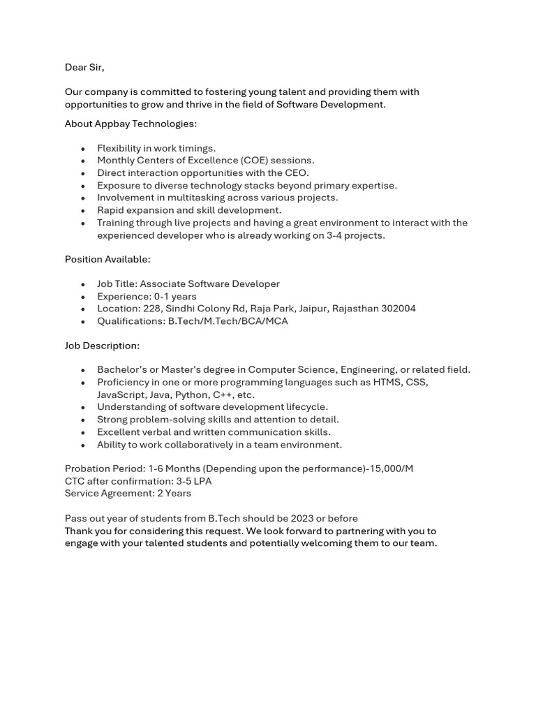 Associate Software Developer Position at Appbay | PDF