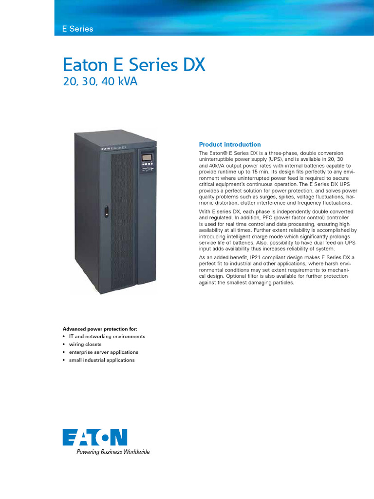 Eaton E Series DX UPS Overview | PDF | Battery (Electricity ...