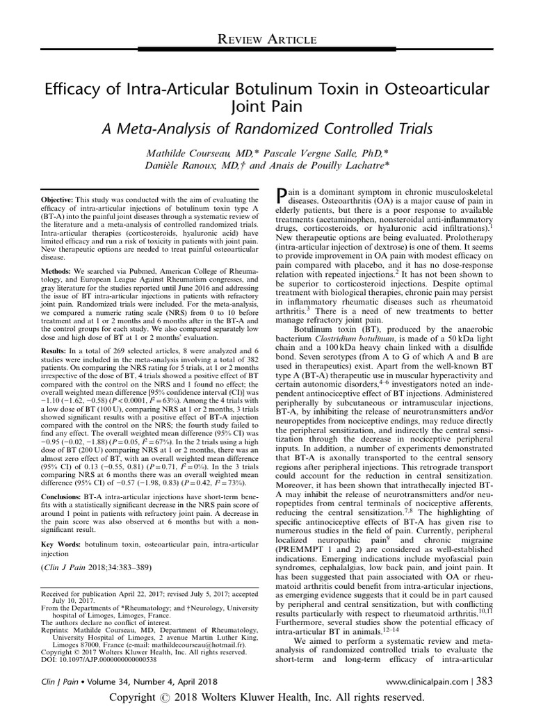 Efficacy of Intra Articular Botulinum Toxin In.12 | PDF ...