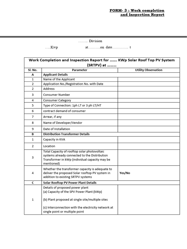 Work Completion and Inspection Report Form 3 | PDF | Power Inverter ...