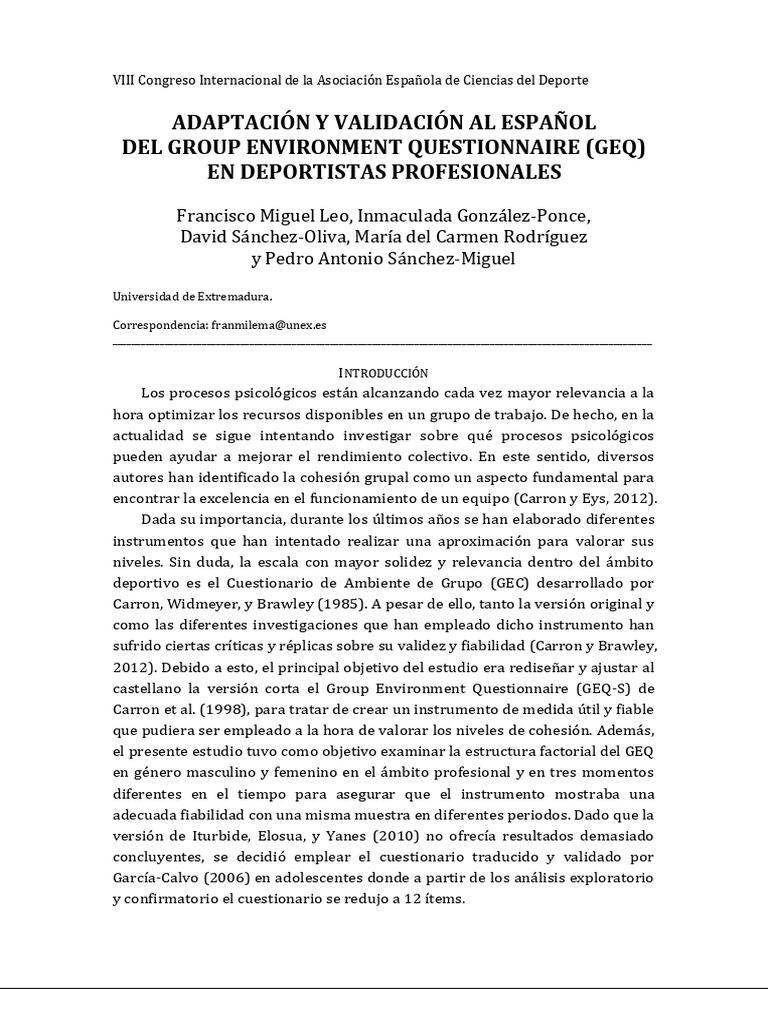 Adapcion y Validacion GEQ | PDF | Validez (Estadísticas)
