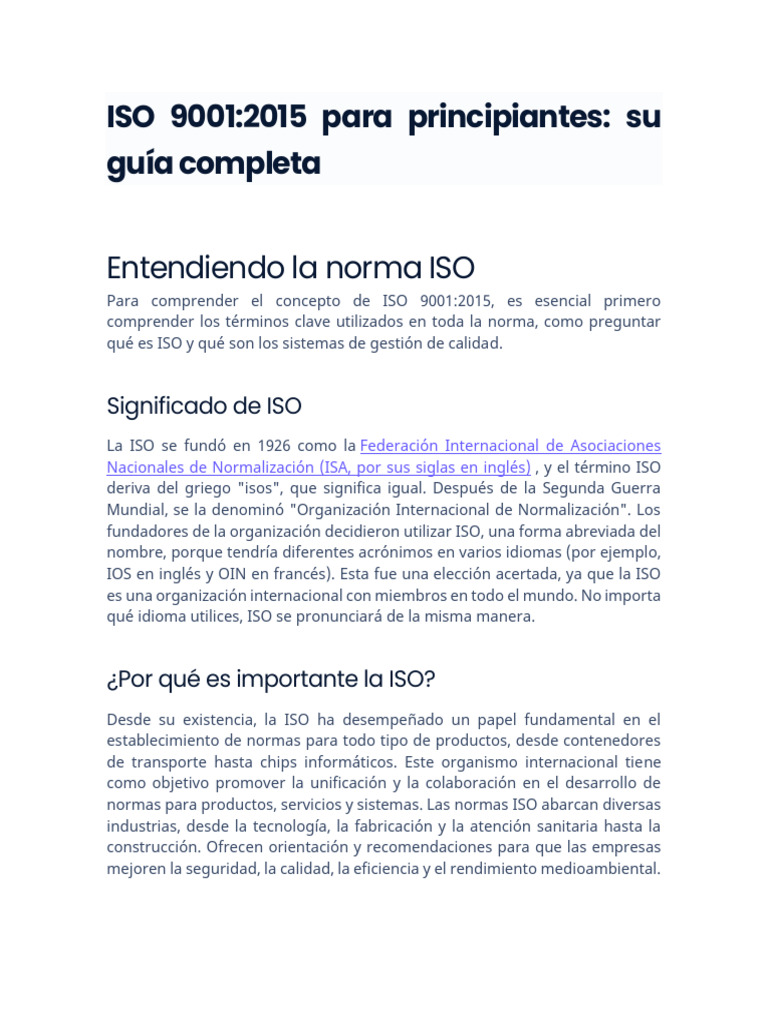 Guía básica de ISO 9001:2015 | PDF | Sistema de manejo de calidad ...
