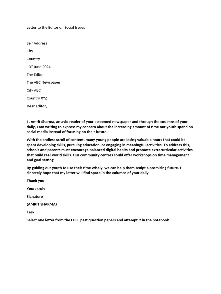 Letter on Youth and Social Media Issues | PDF