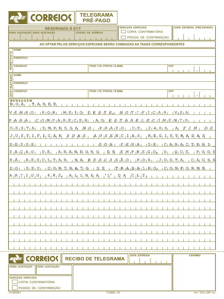 Formulario - Telegrama Pre Pronto | PDF
