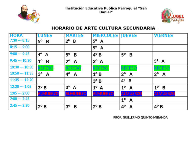Horario de Arte Cultura Secundaria | PDF