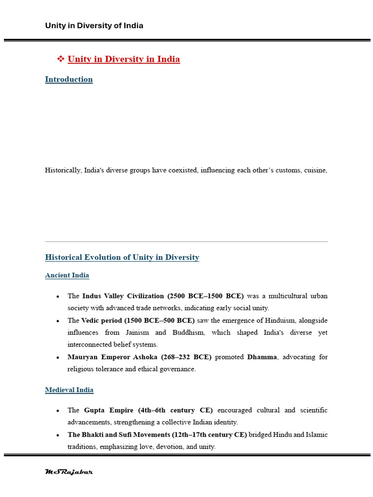 Unity in Diversity of India - 2 | PDF | Multiculturalism | Ashoka