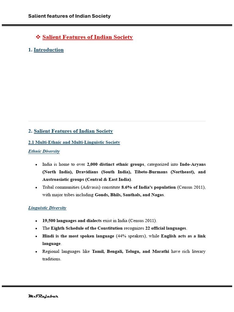 Salient Features of Indian Society | PDF | Cost Of Living | Languages ...