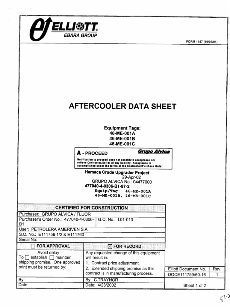 Aftercooler Data Sheet | PDF