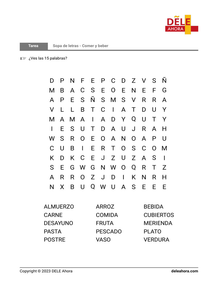 Sopa de Letras Comer y Beber | PDF