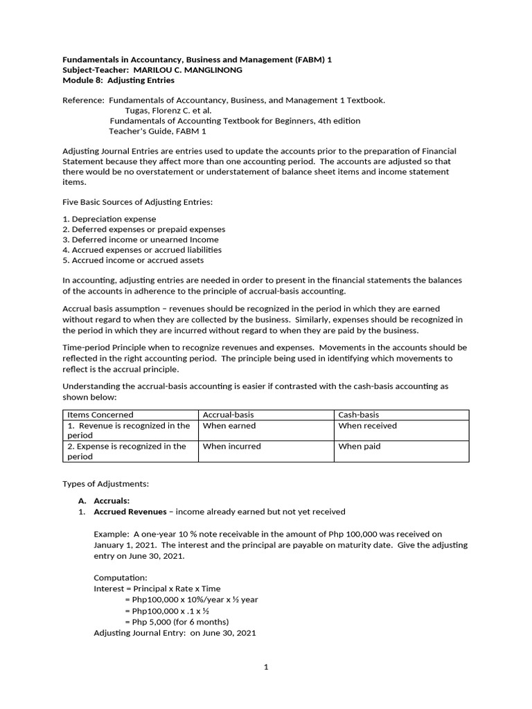 Adjusting-Entries | PDF | Accrual | Deferral