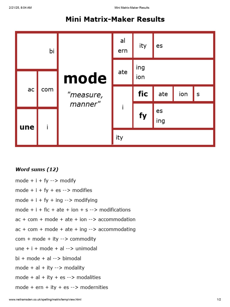 Mini Matrix-Maker Word Sums | PDF